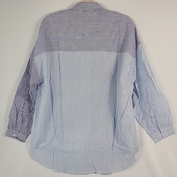 Andree by Unit Women's Yours or Mine Striped Button Down Shirt Sz M Blue White - Picture 7 of 9